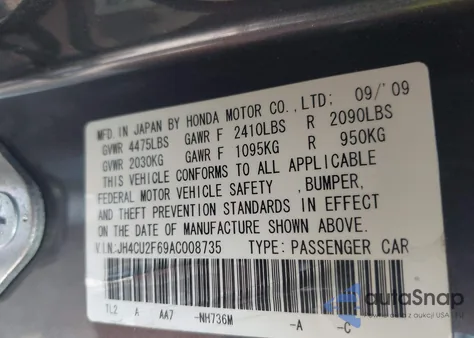 2010 Acura Tsx 2.4 from USA, damaged, VIN JH4CU2F69AC008735